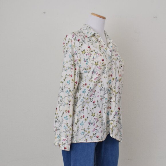 Just Living Rayon Floral Botanical Print Long Sleeves Blouse | size‎ S - Picture 4 of 9